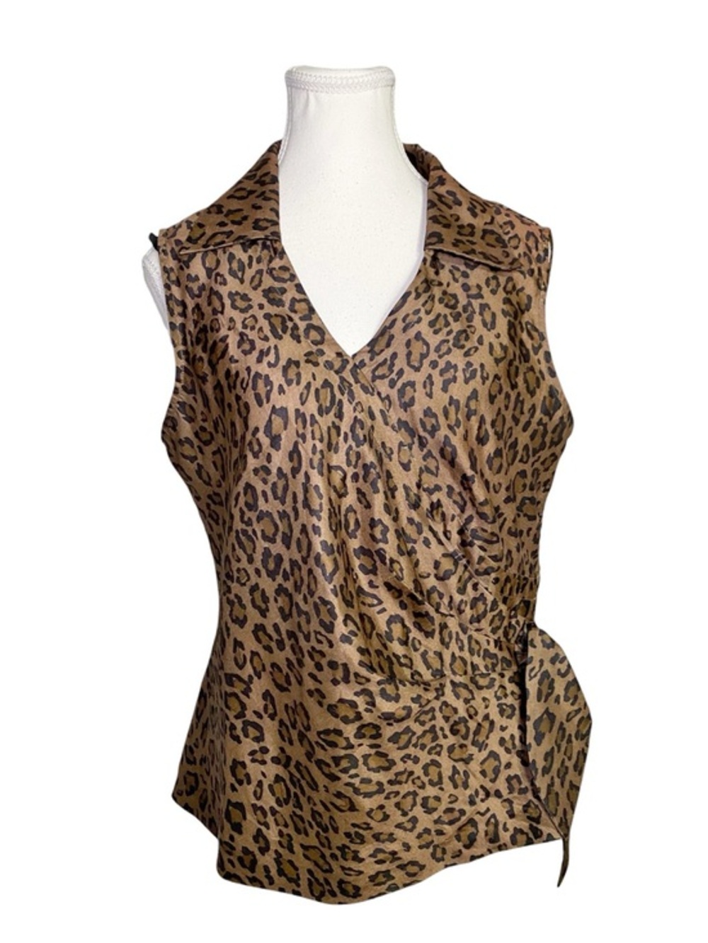 Sag Harbor Dress Size 12 Leopard Print Sleeveless V-Neck Wrap Tie Top